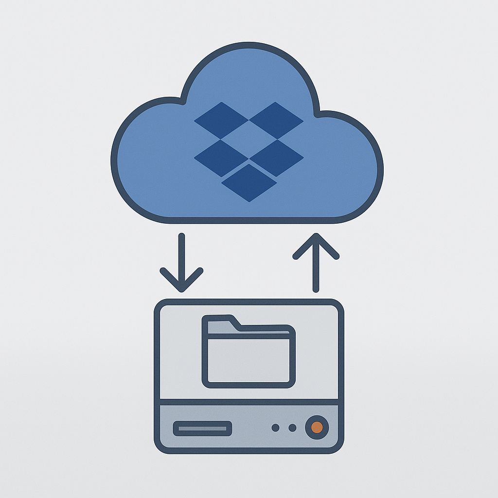 Dropbox icon in a cloud and arrows pointing back and forth from a folder